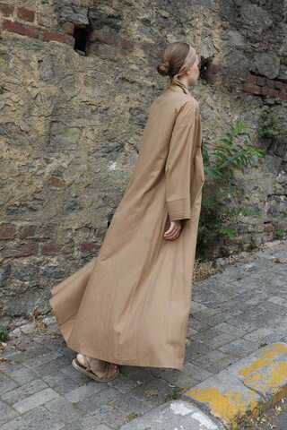 Manşeti Nervürlü Abaya Camel - 10