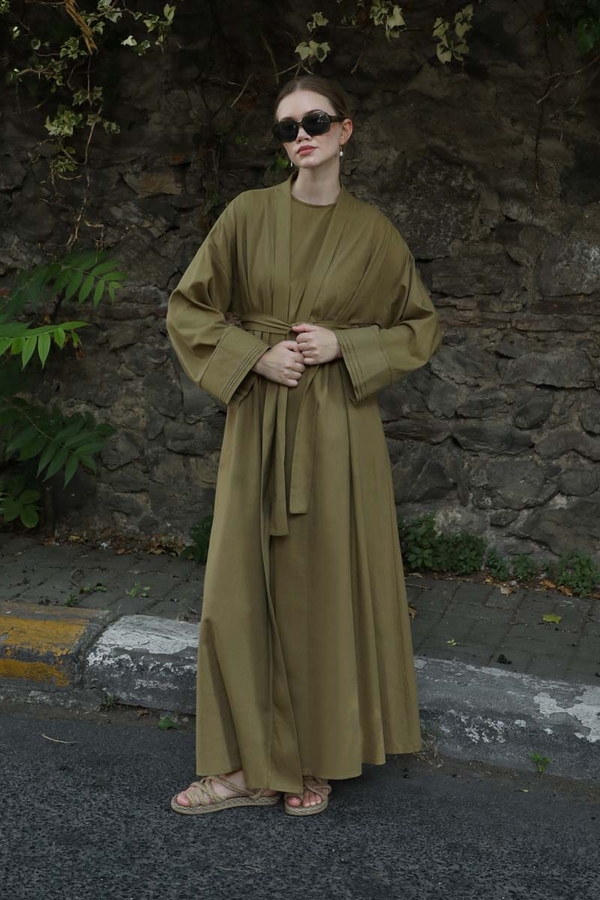 Manşeti Nervürlü Abaya Haki - 2