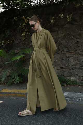 Manşeti Nervürlü Abaya Haki - 1