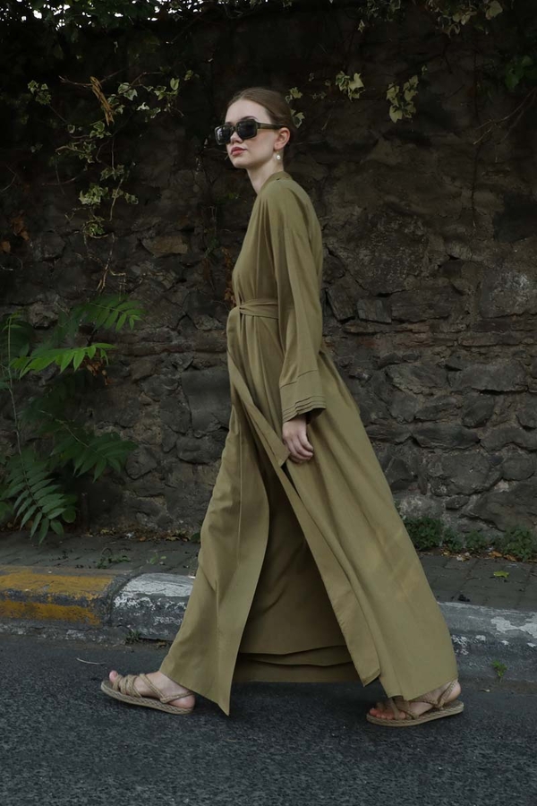 Manşeti Nervürlü Abaya Haki - 3