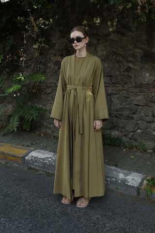 Manşeti Nervürlü Abaya Haki - 4