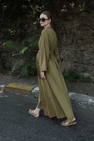 Manşeti Nervürlü Abaya Haki - 5