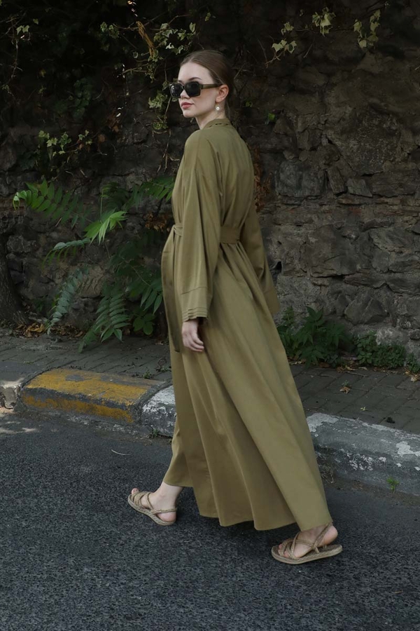 Manşeti Nervürlü Abaya Haki - 5