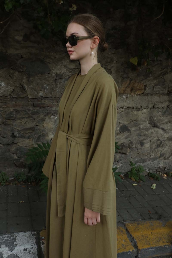 Manşeti Nervürlü Abaya Haki - 6