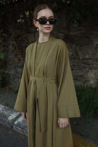 Manşeti Nervürlü Abaya Haki - 7