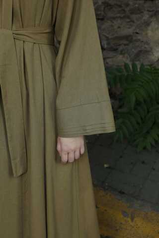 Manşeti Nervürlü Abaya Haki - 8