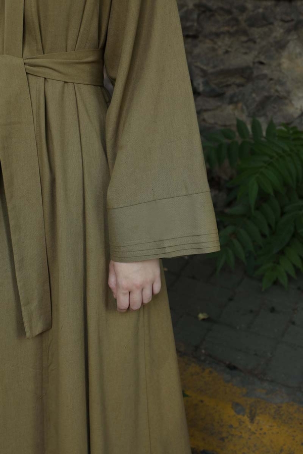 Manşeti Nervürlü Abaya Haki - 8