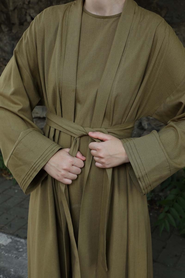 Manşeti Nervürlü Abaya Haki - 9