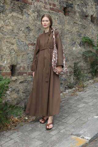 Manşeti Nervürlü Abaya Kahverengi - 2