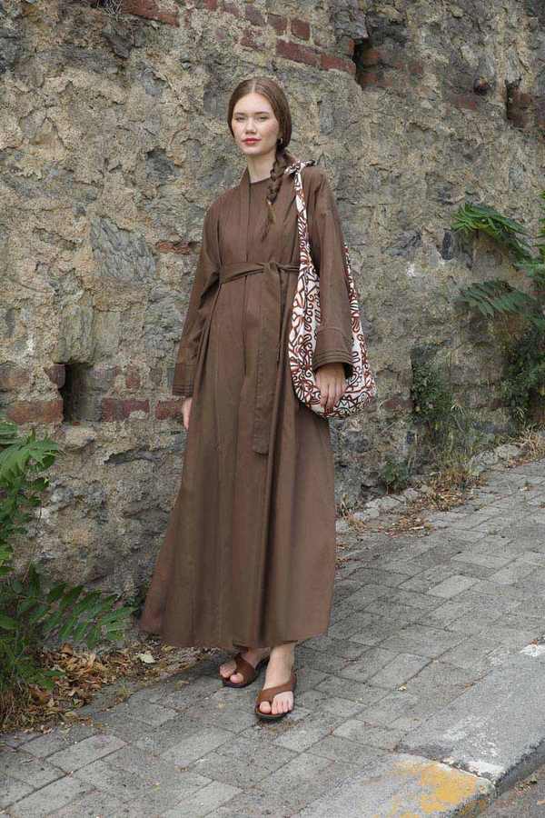 Manşeti Nervürlü Abaya Kahverengi - 2