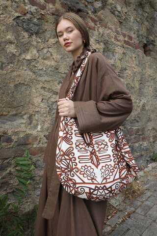 Manşeti Nervürlü Abaya Kahverengi - 4