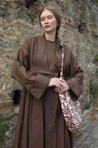 Manşeti Nervürlü Abaya Kahverengi - 5