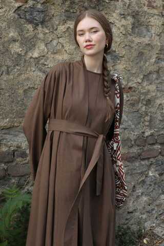 Manşeti Nervürlü Abaya Kahverengi - 7