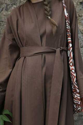 Manşeti Nervürlü Abaya Kahverengi - 9