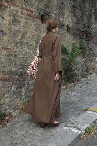 Manşeti Nervürlü Abaya Kahverengi - 10