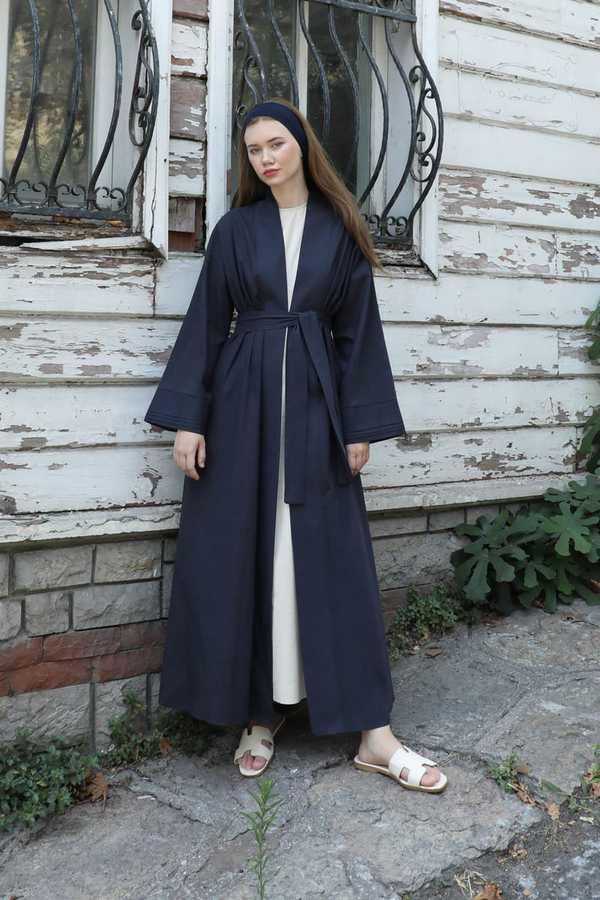 Manşeti Nervürlü Abaya Lacivert - 2