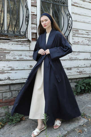 Manşeti Nervürlü Abaya Lacivert - 1