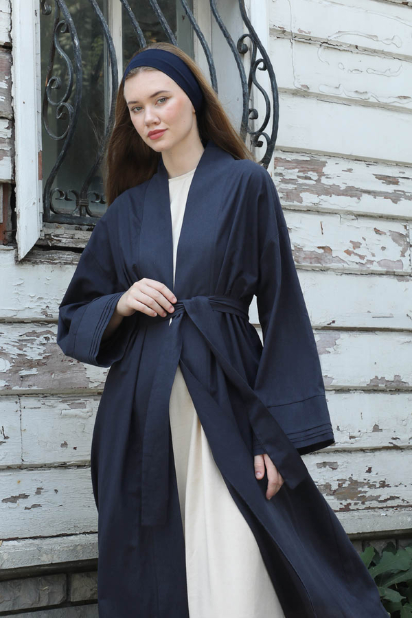 Manşeti Nervürlü Abaya Lacivert - 3