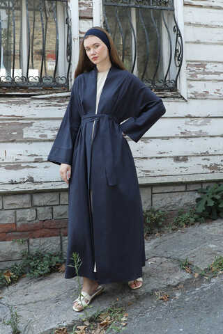 Manşeti Nervürlü Abaya Lacivert - 4