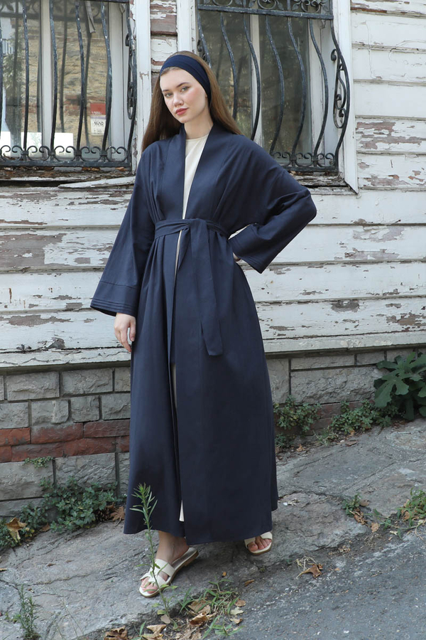 Manşeti Nervürlü Abaya Lacivert - 4