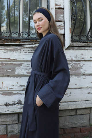 Manşeti Nervürlü Abaya Lacivert - 5