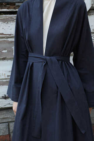 Manşeti Nervürlü Abaya Lacivert - 6