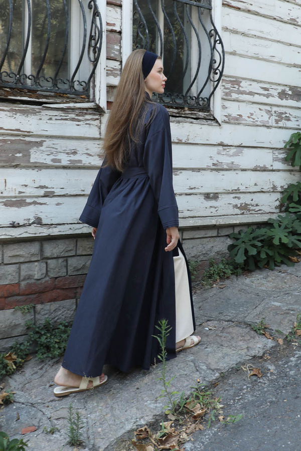 Manşeti Nervürlü Abaya Lacivert - 8