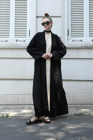 Manşeti Nervürlü Abaya Siyah - 2