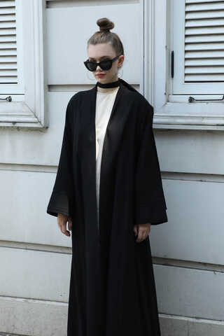 Manşeti Nervürlü Abaya Siyah - 4