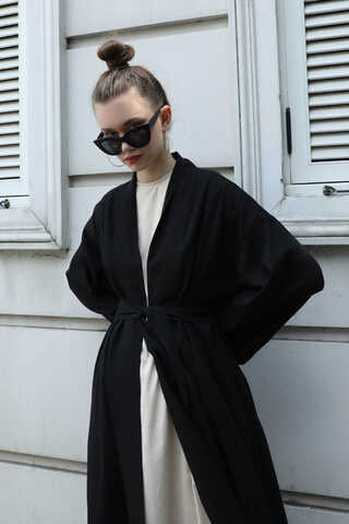 Manşeti Nervürlü Abaya Siyah - 6