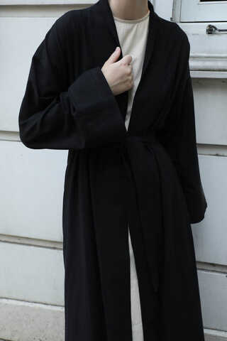 Manşeti Nervürlü Abaya Siyah - 7