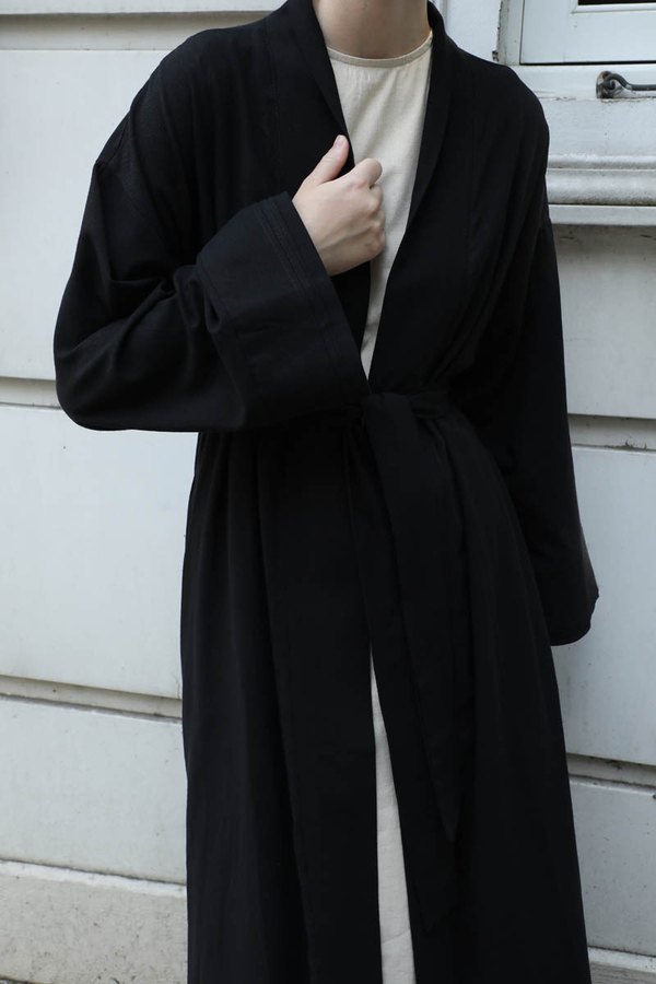 Manşeti Nervürlü Abaya Siyah - 7