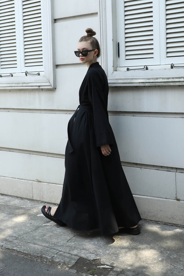 Manşeti Nervürlü Abaya Siyah - 8