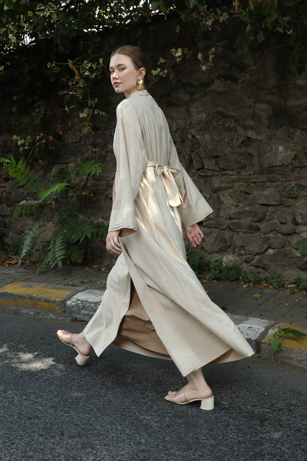 Manşeti Nervürlü Abaya Taş - 6