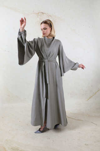Volanlı Abaya Takım Gri - 2