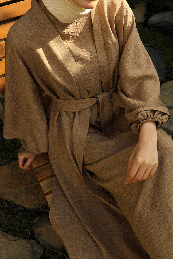 Volanlı Abaya Takım Vizon - 3