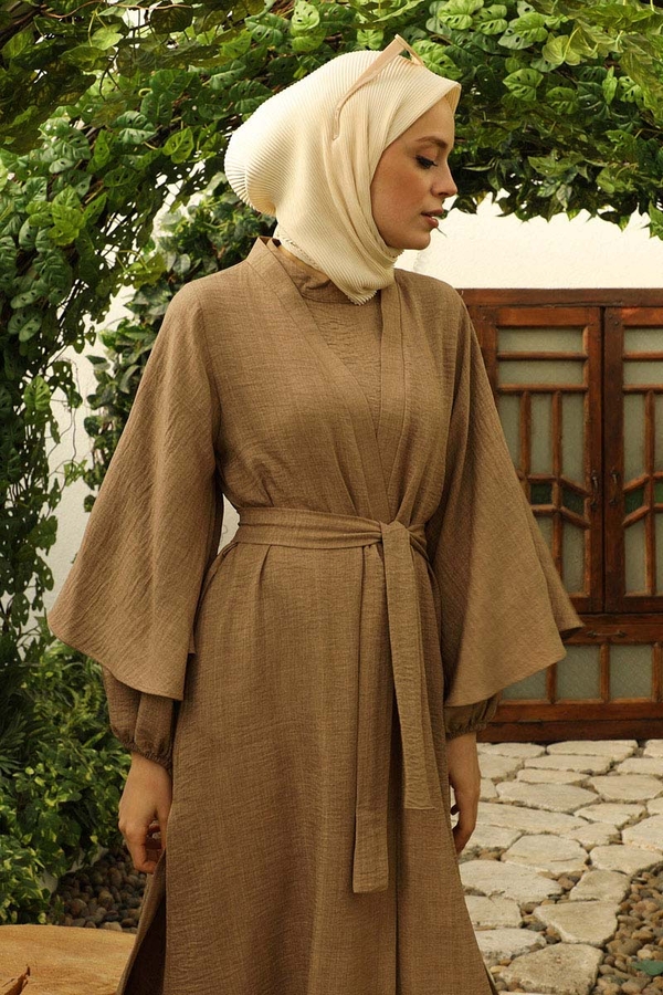 Volanlı Abaya Takım Vizon - 2