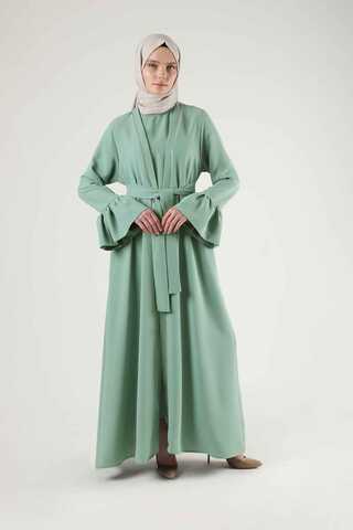 Manşeti Volanlı Taşlı Abaya Takım Mint - 3