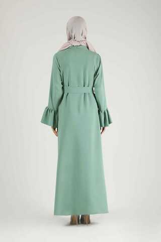 Manşeti Volanlı Taşlı Abaya Takım Mint - 5