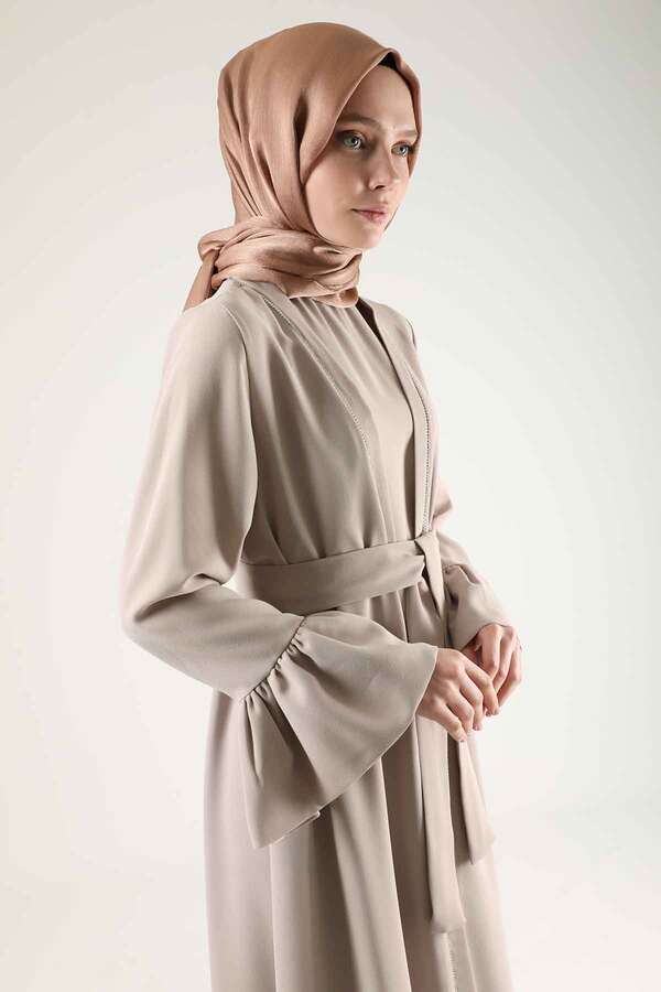 Manşeti Volanlı Taşlı Abaya Takım Taş - 4