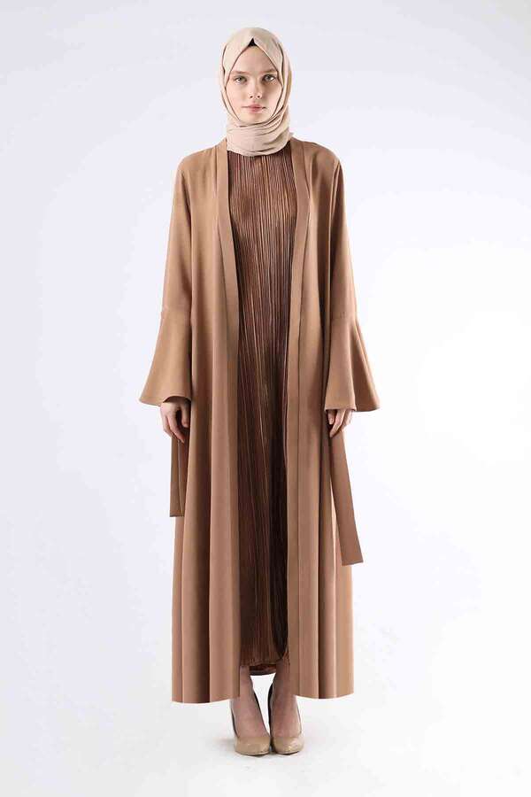 Manşeti Yırtmaçlı Abaya Takım Camel - 1