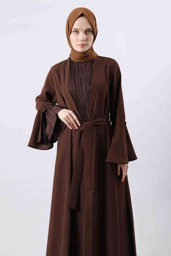 Manşeti Yırtmaçlı Abaya Takım Kahve - 2