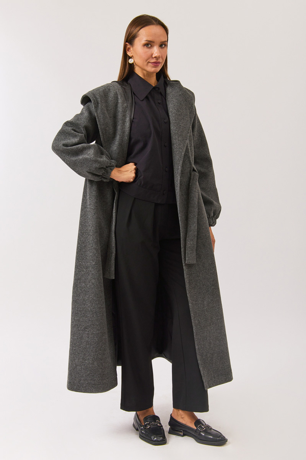 Maria Uzun Kaşe Kaban Antrasit 