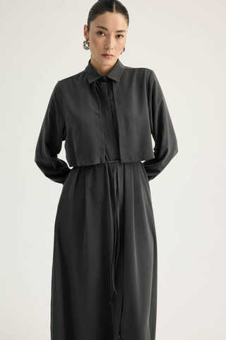 Medina Silk Dress Anthracite - 2