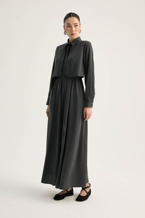 Medina Silk Dress Anthracite - 6