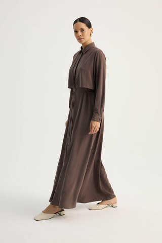 Medina Silk Dress Bitter Brown - 3