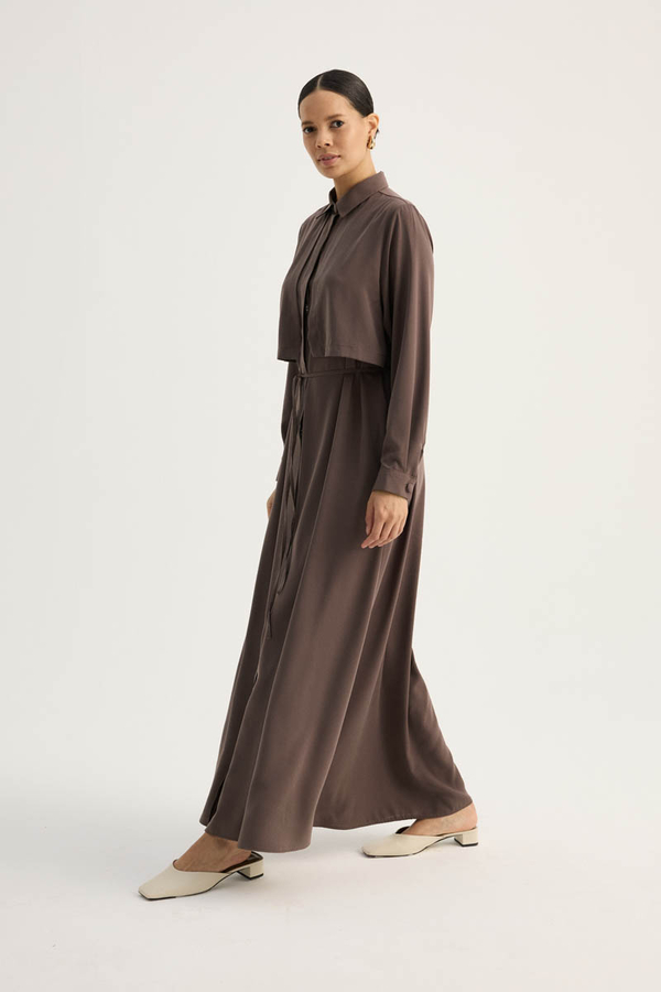Medina Silk Dress Bitter Brown - 3