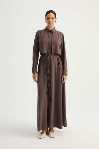 Medina Silk Dress Bitter Brown - 1