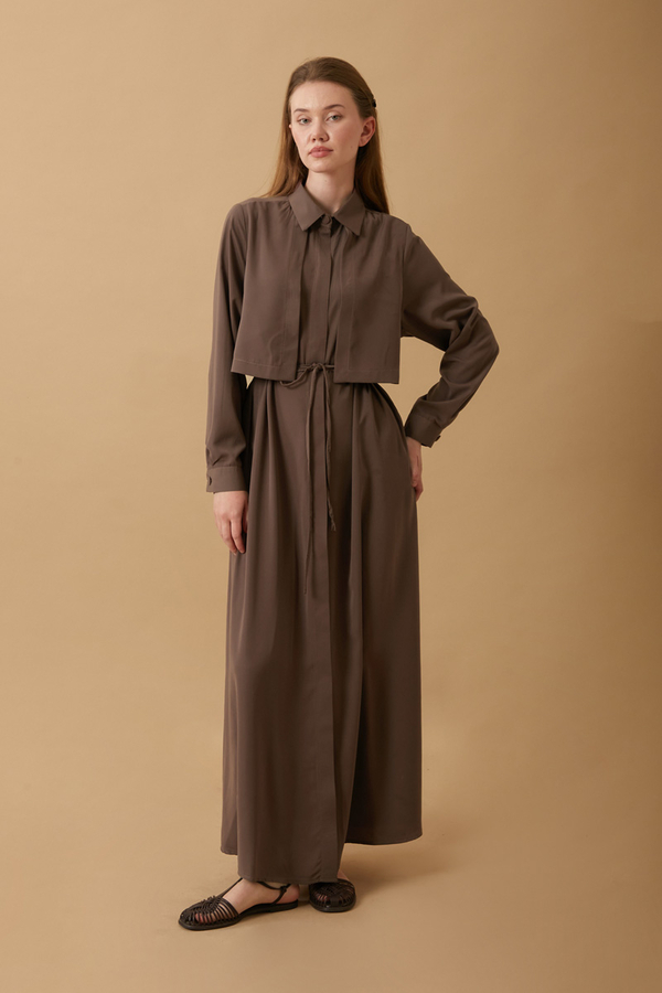 Medina Silk Dress Brown - 8