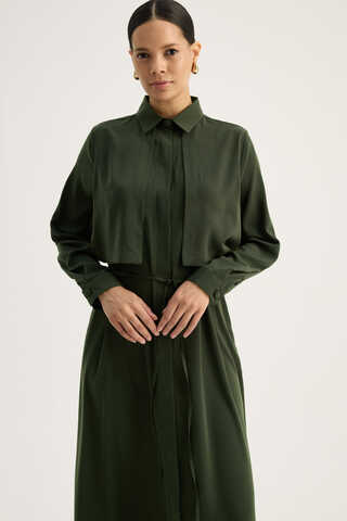 Medina Silk Dress Dark Green - 1
